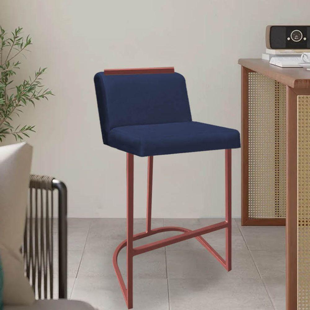 Miniatura Banqueta Com Encosto Ninna Bistrô Cozinha Ferro Bronze Sintético Azul Marinho - Ahazzo Móveis