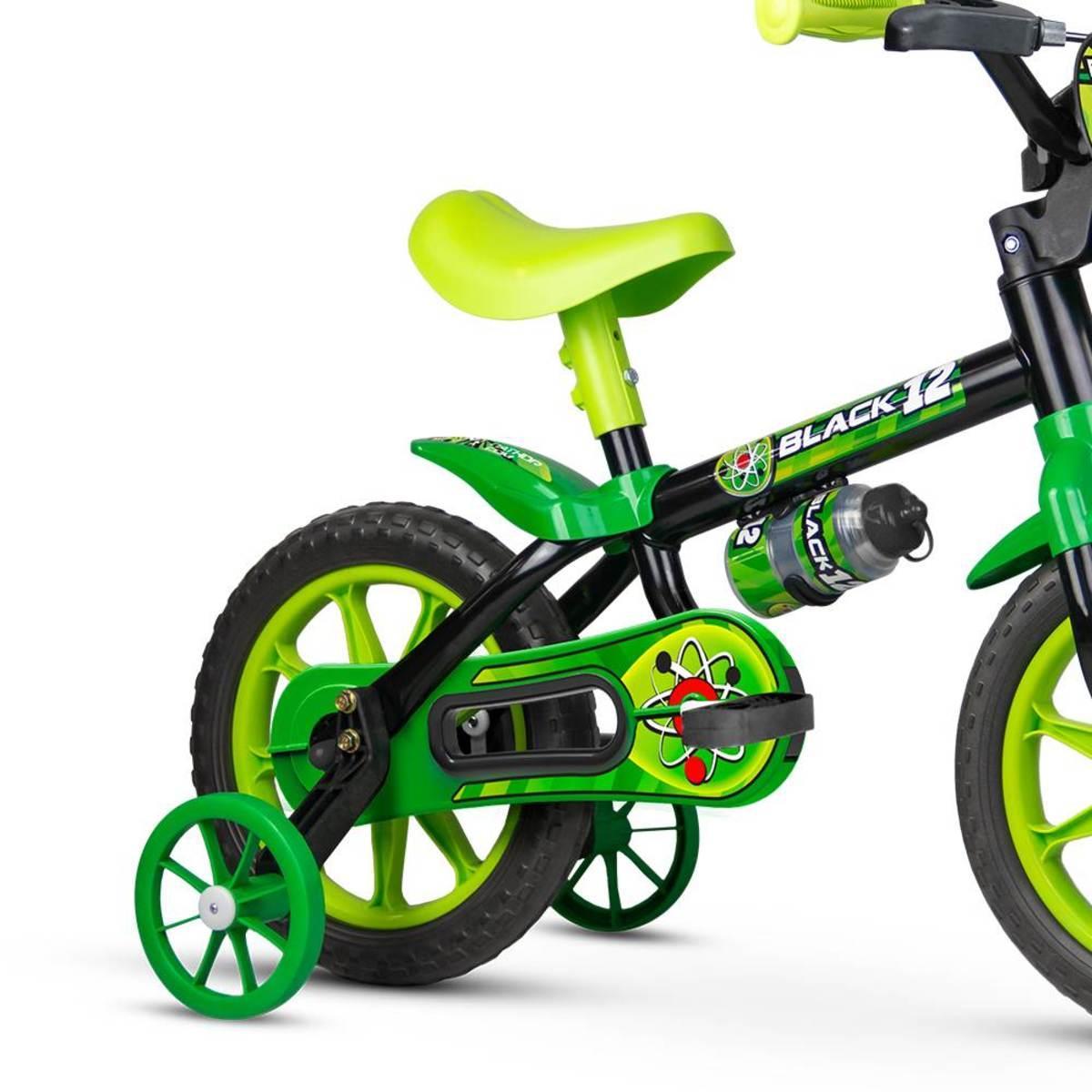 Miniatura Bicicleta Aro 12 Infantil Masculina Nathor Black 12 Preto/Vd