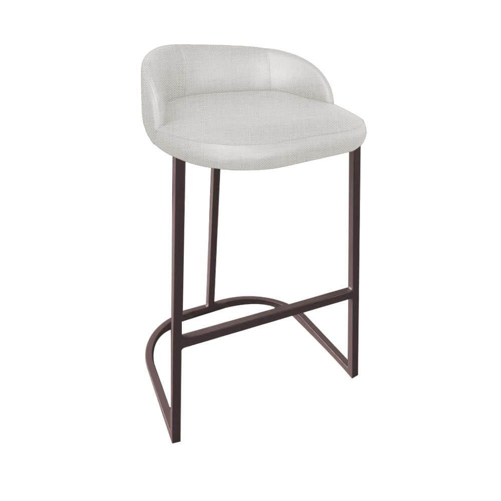 Miniatura Banqueta Betina Com Encosto Alta Cozinha Bar Balcão Ferro Marrom Linho Cru - Ahazzo Móveis