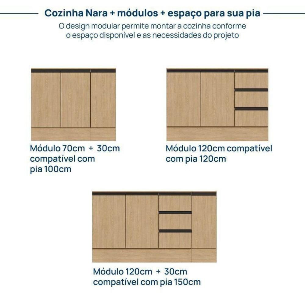 Cozinha Modulada 5 Peças 3 Aéreos 2 Balcões Nara Cabecasa Madeiramadeira Avena