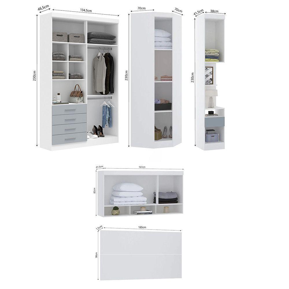 Miniatura Quarto Com Roupeiro Maleiro E Cabeceira Alpes Luciane Móveis Branco Grey Sky PF