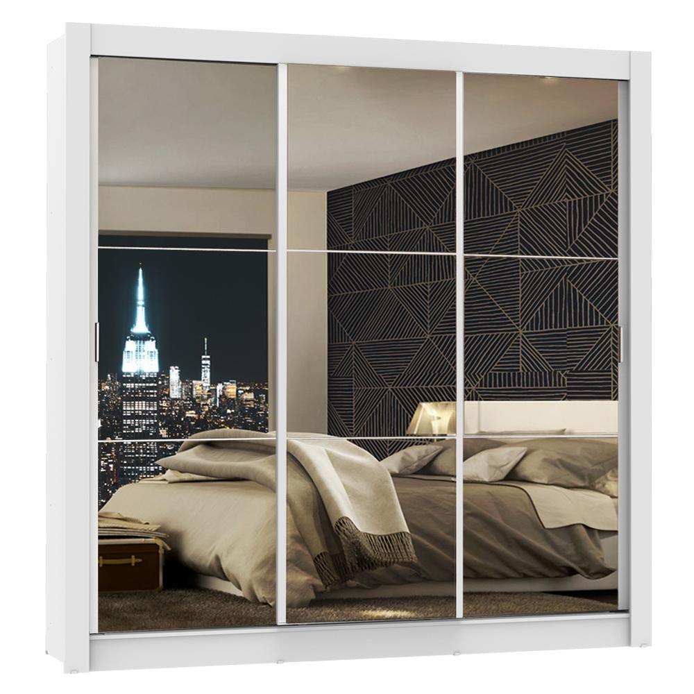 Miniatura Guarda Roupa Mônaco 3 Portas de Correr Espelho Branco Madesa