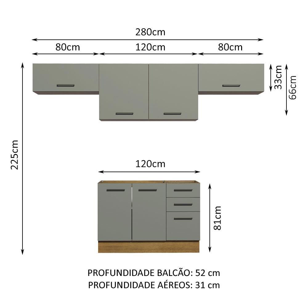 Miniatura Armário de Cozinha Compacta 280cm Rustic/Cinza Agata Madesa 02 Rustic/Cinza