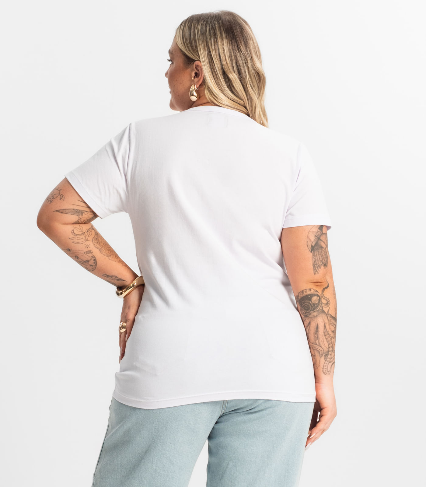 Miniatura Blusa Feminina Cotton Manga Curta KO Branco Plus G1