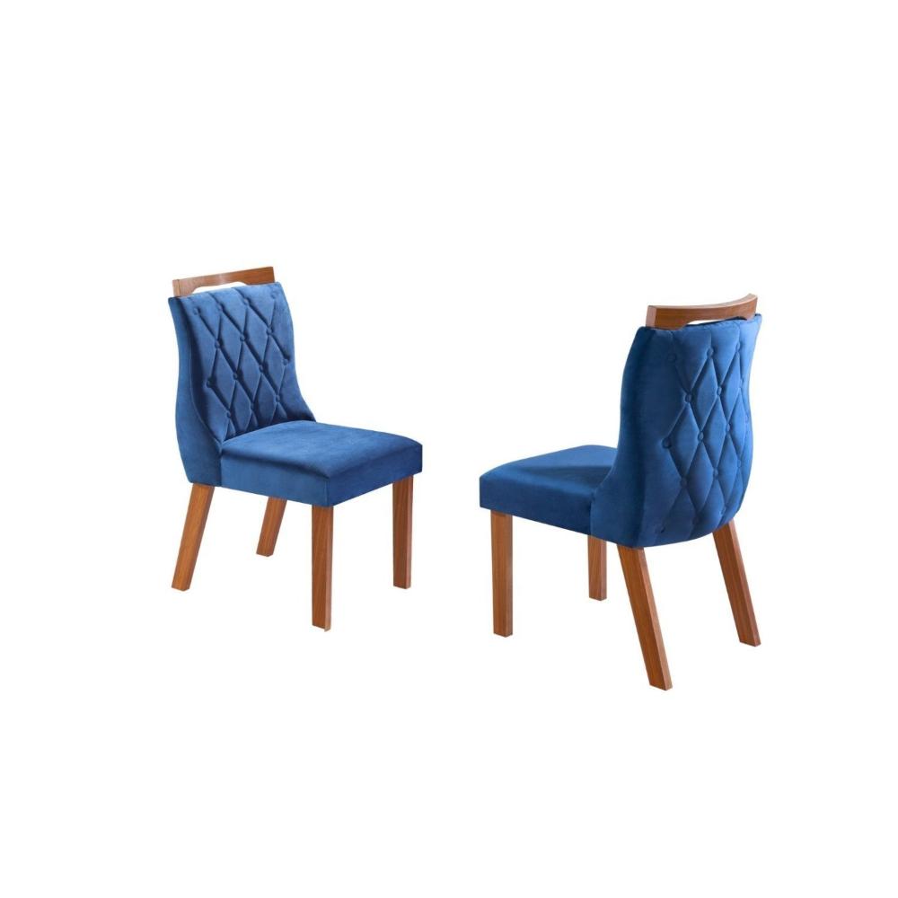 Miniatura Conjunto 2 Cadeiras para Sala de Jantar Viena Castanho Prêmio/Azul