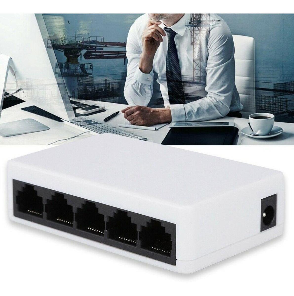 Miniatura Switch Mini 5 Portas Hub Cabo 10/100Mbps Rede Ethernet Rj-45