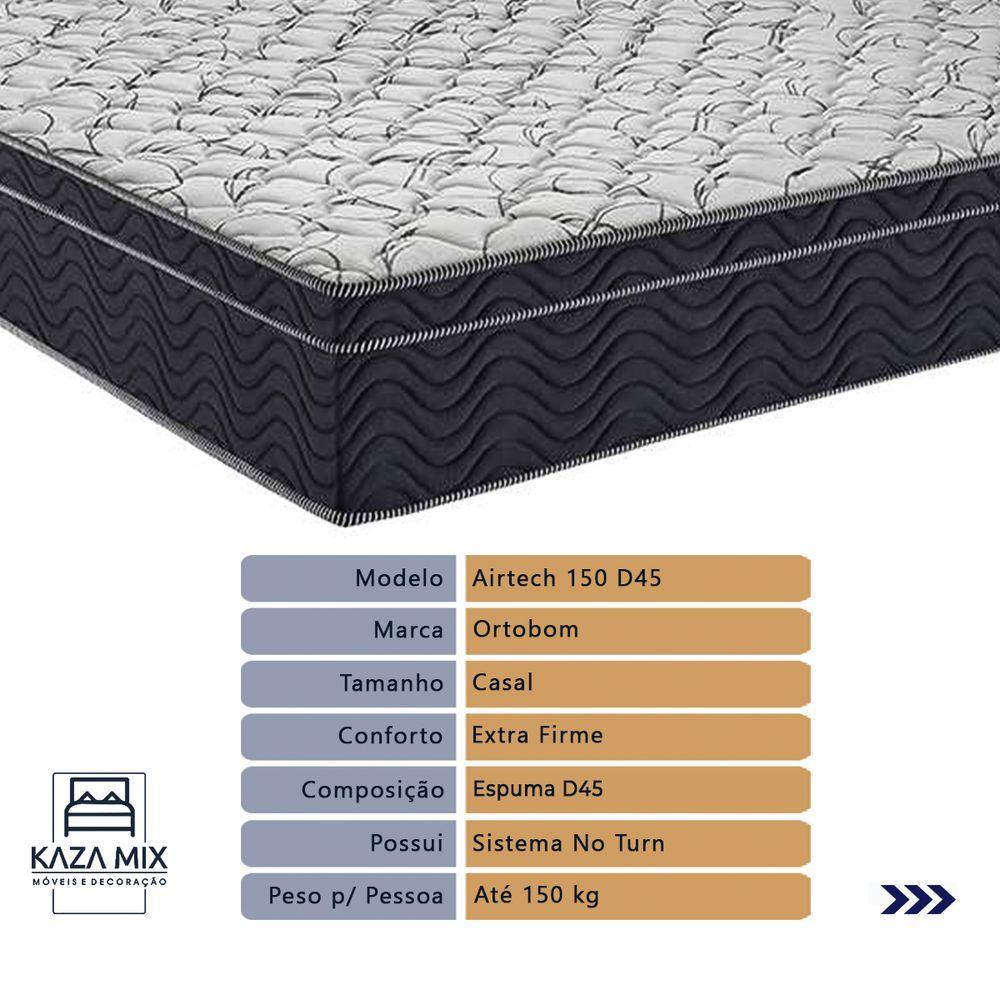 Miniatura Cama Box Baú E Colchão Airtech 150 Espuma D45 Casal Ortobom Casal Preto