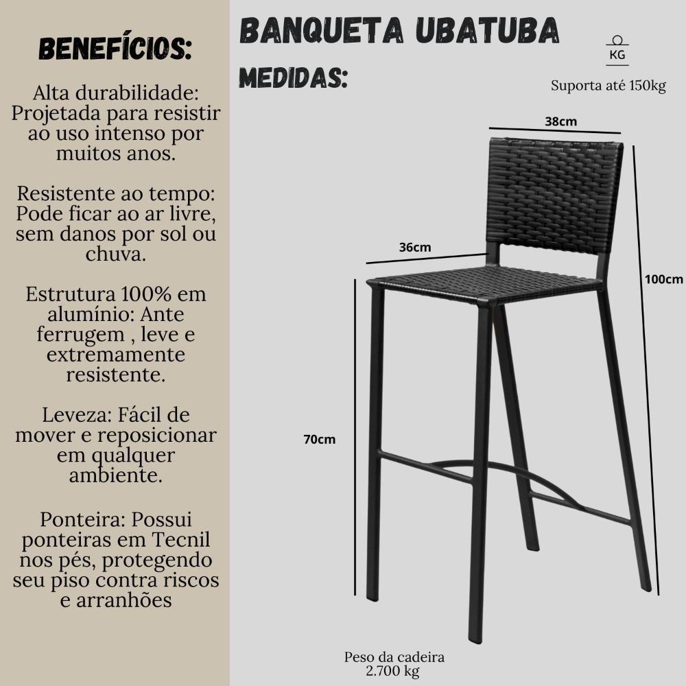 Miniatura Kit 2 Banqueta Alta Para Cozinha Bistrô Balcão Bar Preto