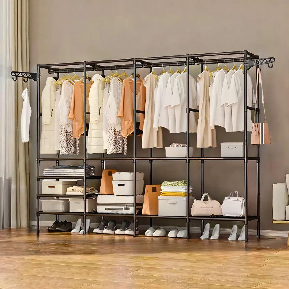Miniatura Guarda-roupa Organizador Com 4 Colunas Armário Multiuso Com Cabideiro Quadruplo