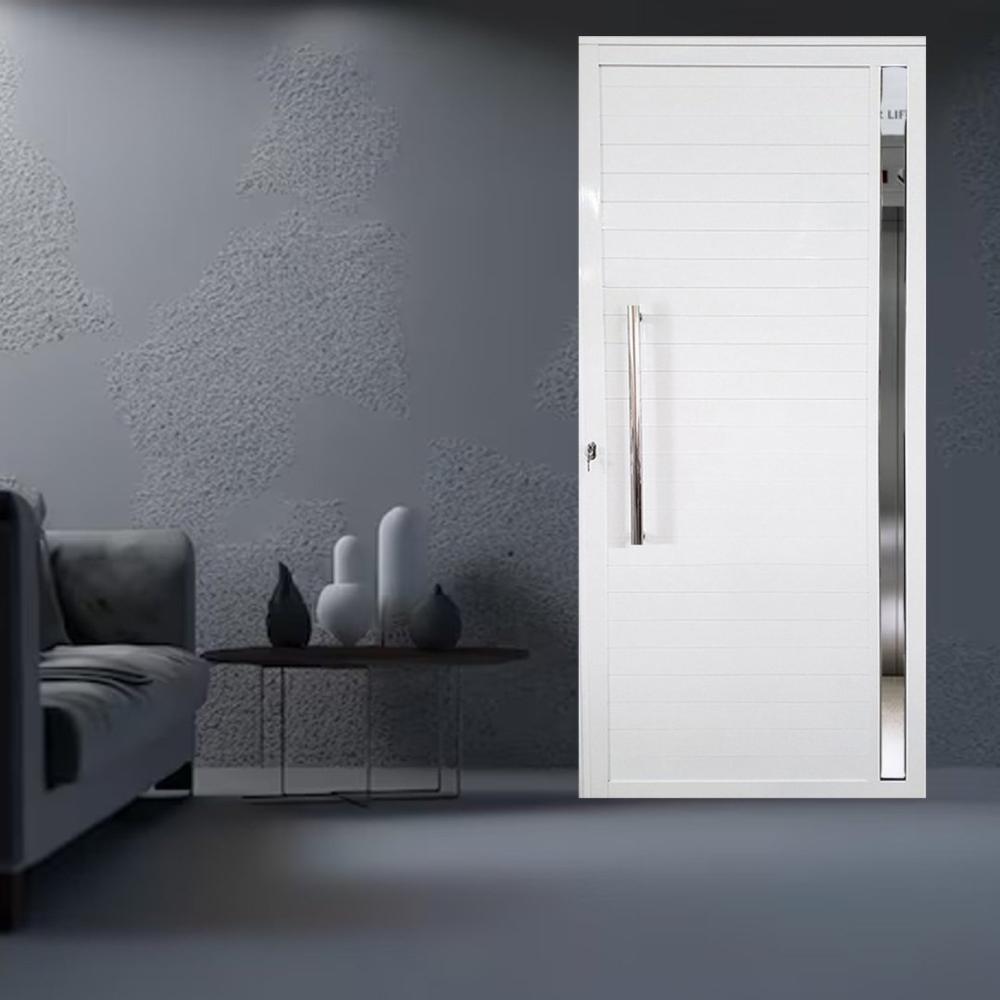 Miniatura Porta Lambril de Alumínio Esquerda 210 x 90cm com Visor Linha Veneza Esquadrias Bergamo Branco