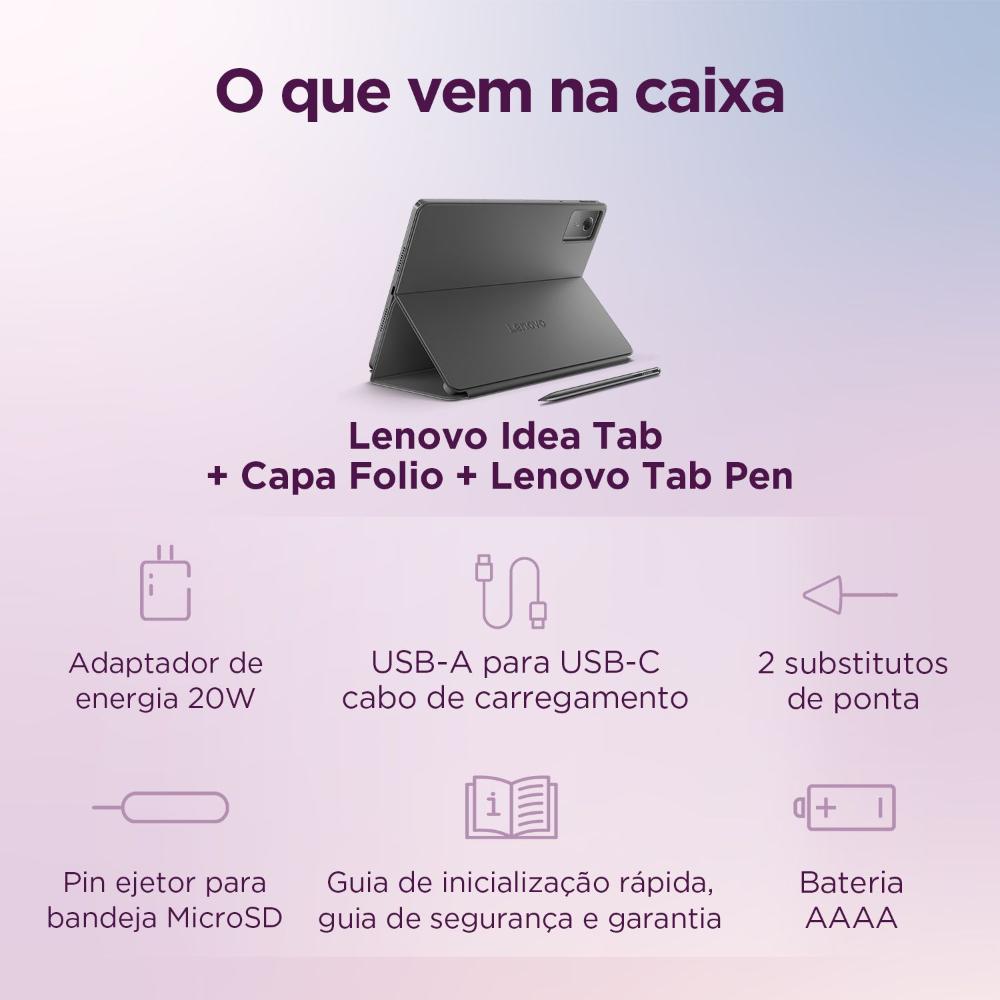 Tablet Lenovo Idea Tab Octa Core 8GB RAM 256GB Com Capa e Caneta Luna Grey - ZAFR0959BR