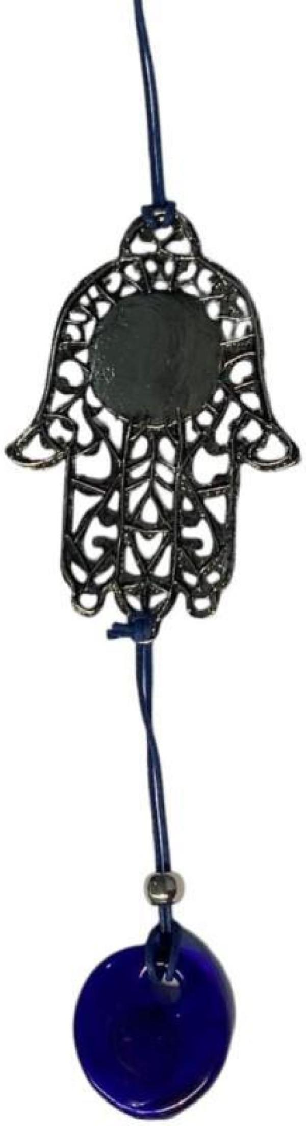 Miniatura Mão De Deus Hamsa Olho Grego Porta 30Cm Metal Niquel Patuá