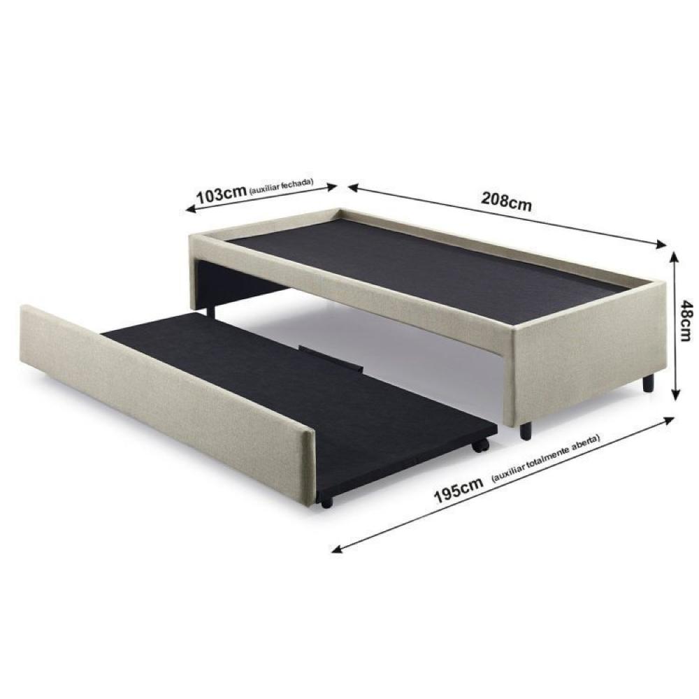 Miniatura Bicama Box Solteirão 96x203 Cm Courino com Dois Colchões Adapto Molas Ensacadas Ecoflex Bege/Cinza