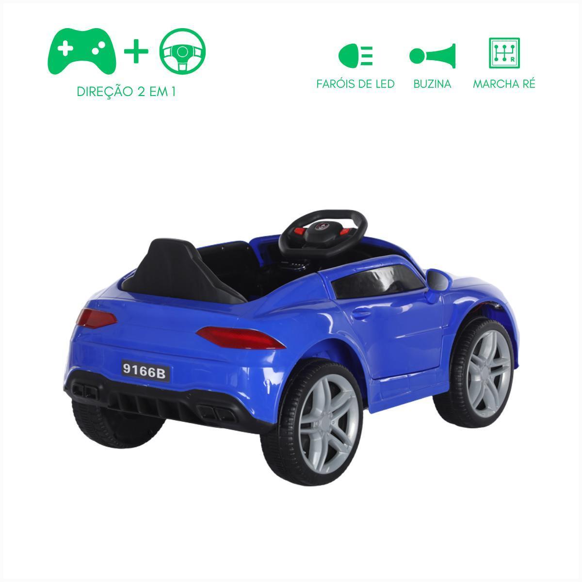 Carro Elétrico Infantil 12V Azul Led 2 Motores Controle 2Em1