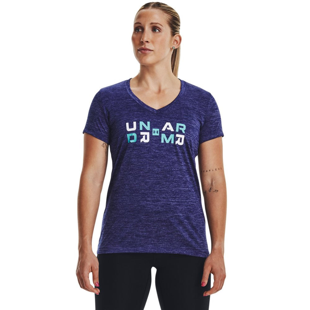 Miniatura Camiseta de Treino Feminina Under Armour Tech Twist Graphic Azul - G