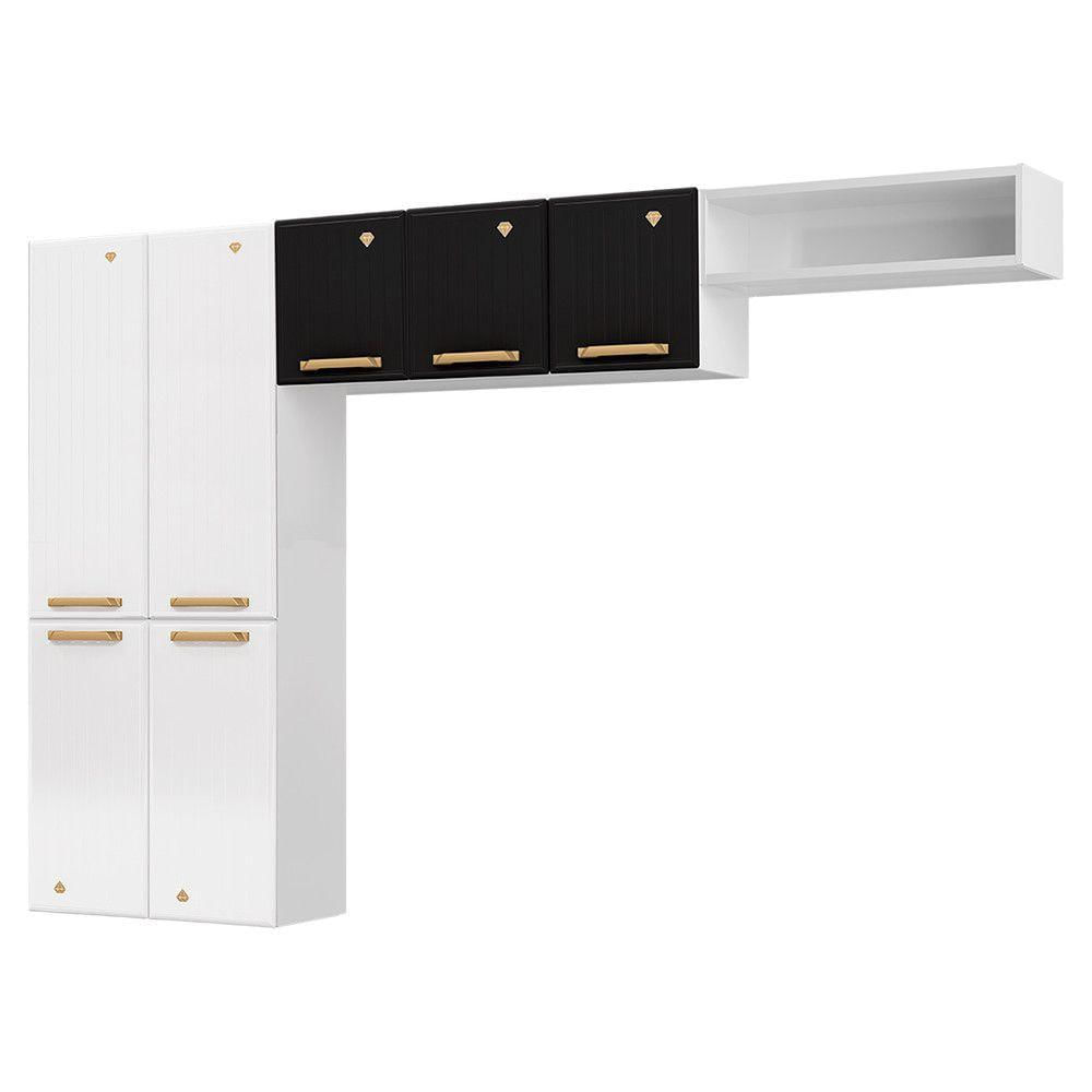 Miniatura Cozinha Compacta Em L Diamante Smart Com 7 Portas 818409 Branco Com Preto