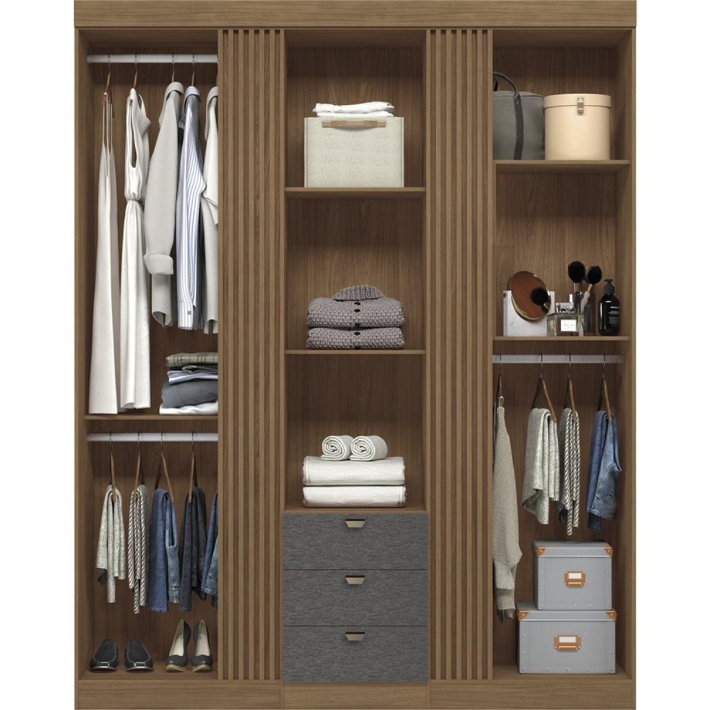 Miniatura Guarda-roupa Aurora 03 Portas com Espelho Jatobá/Grafite