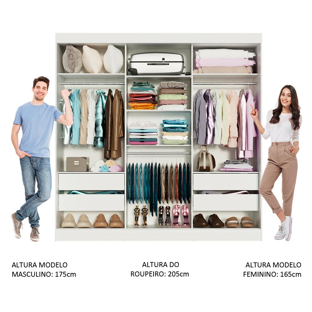 Guarda-Roupa Casal Madesa Napoli 3 Portas de Correr com Espelho - Branco Branco