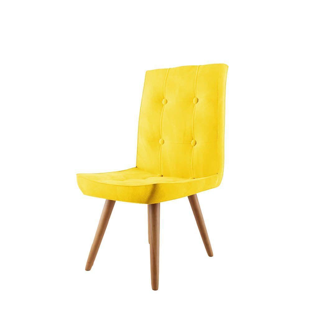 Miniatura Kit 07 Cadeira De Jantar Drop Com Botão Base Pé Palito Castanho Suede Amarelo - Amey Decor