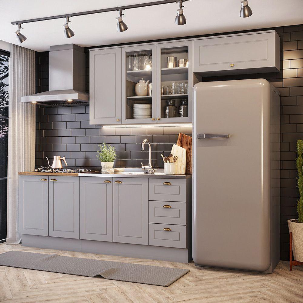 Miniatura Cozinha Compacta Com Aéreo Para Geladeira Amy Casa 812 Cinza