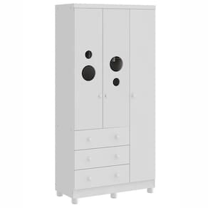 Miniatura Guarda-Roupa Infantil Peroba Móveis Duda com 3 Portas, 3 Gavetas + Cômoda Duda Plus com 4 Gavetas Branco