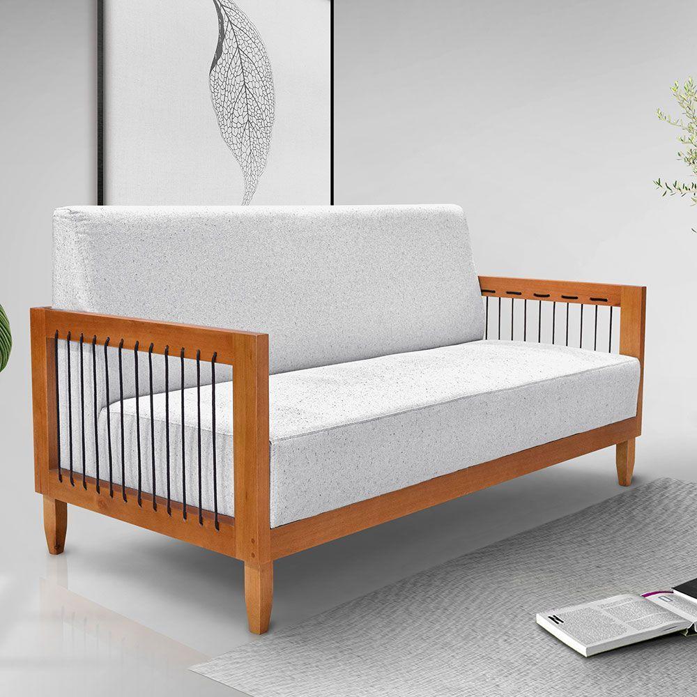 Sofá Living 2 Lugares Marilia 1,60m Linho Cinza Base Em Madeira Castanho - Pallazio