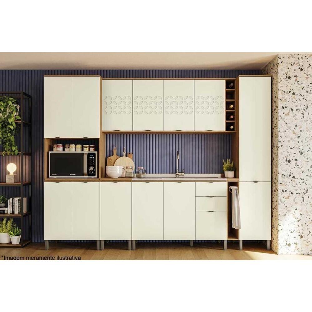 Miniatura Gabinete De Cozinha Modulado Balcão Lótus J725 3 Gavetas E 2 Portas C-tampo 120cm Freijo-off White-preto Brilho - Kappesberg