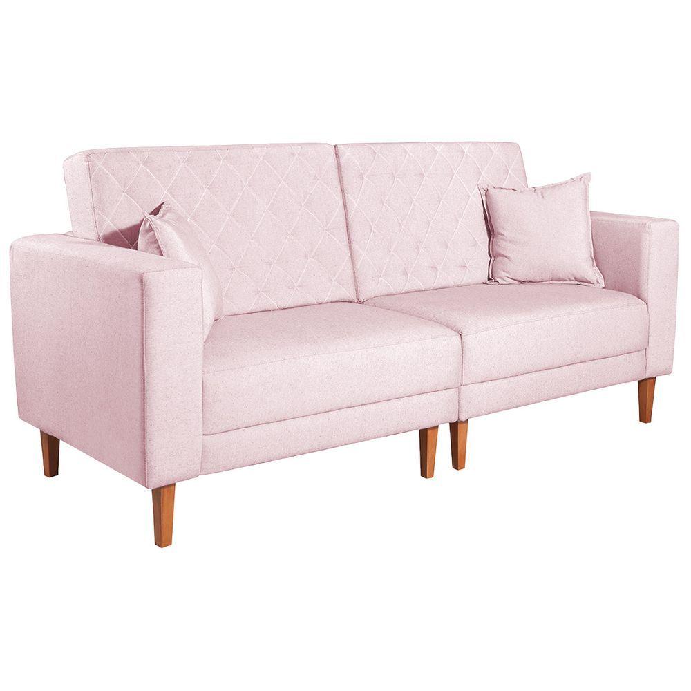 Miniatura Sofá 03 Lugares Living Ponza Suede Cor Rosa Bebê