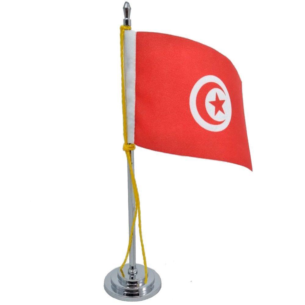 Miniatura Mini Bandeira De Mesa Tunísia 15 Cm De Mastro Poliéster