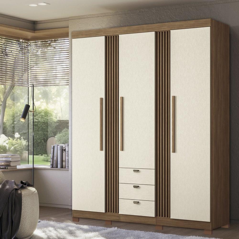 Miniatura Guarda-roupa Aurora 03 Portas com Pés Jatobá/Areia