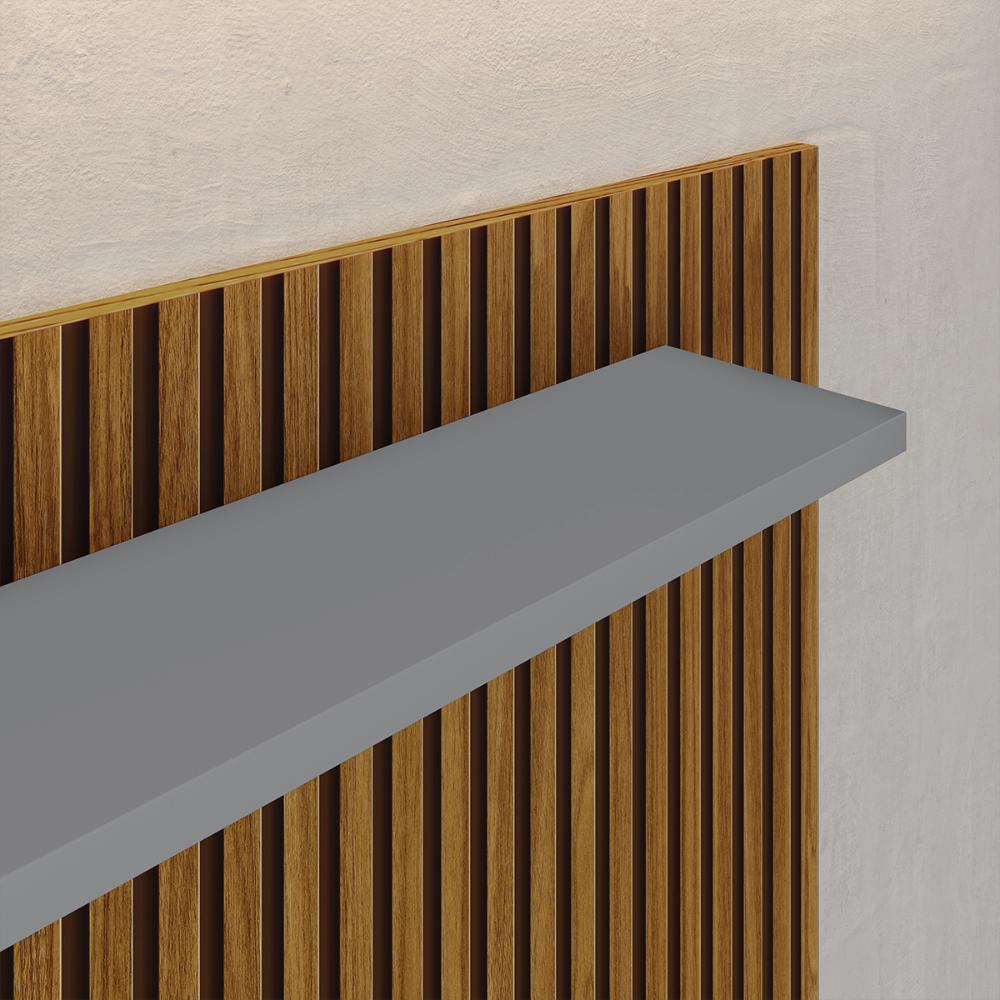 Miniatura Painel Suspenso TV 48 Polegadas Nicho Nairobi Ripado Freijó/Cinza e Kit 2 Puff Banqueta Redonda Multiuso Pés Retrô Thor Bege Sala Quarto