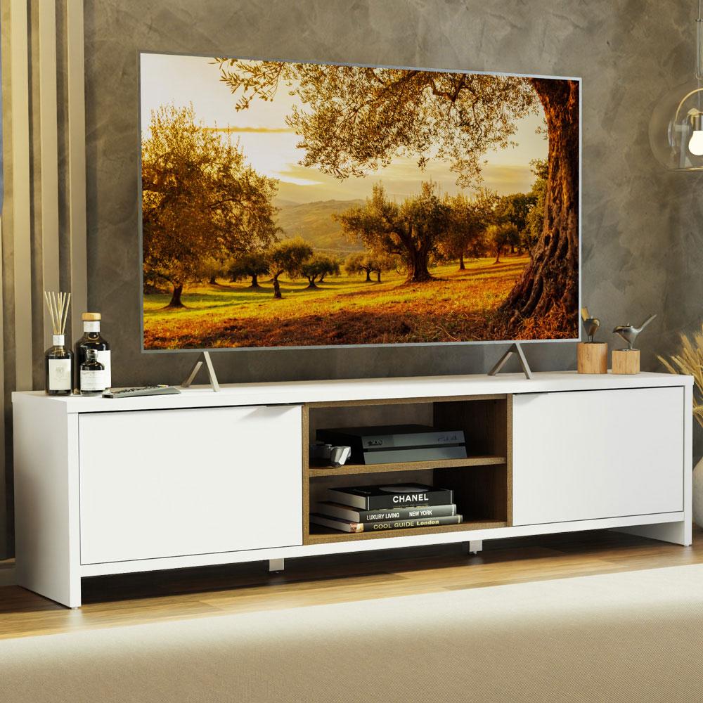 Miniatura Rack para TV até 75 Polegadas 180 cm 2 Portas Branco/Rustic Metz Madesa Branco
