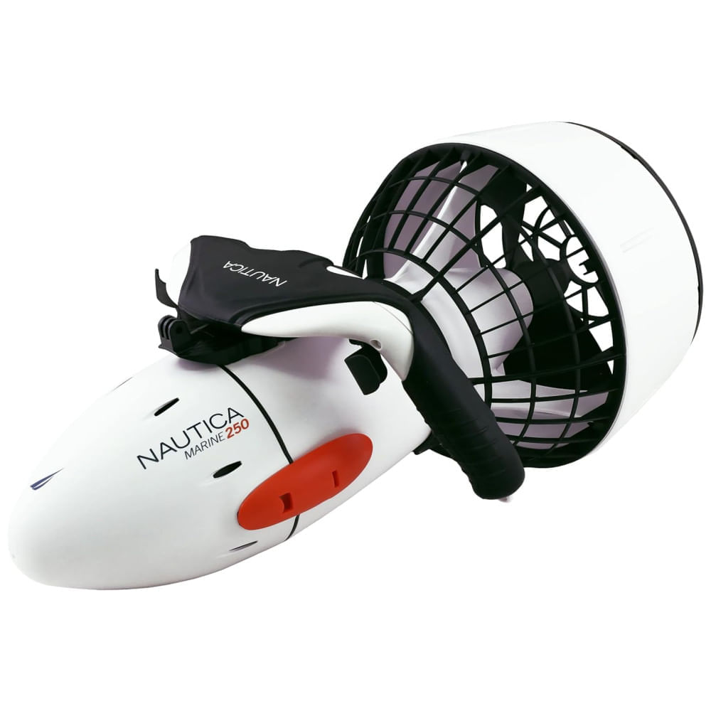 Miniatura Scooter Subaquática Propulsor de Mergulho com Suporte de Câmera e Snorkel, Náutica Marine 250, Branco