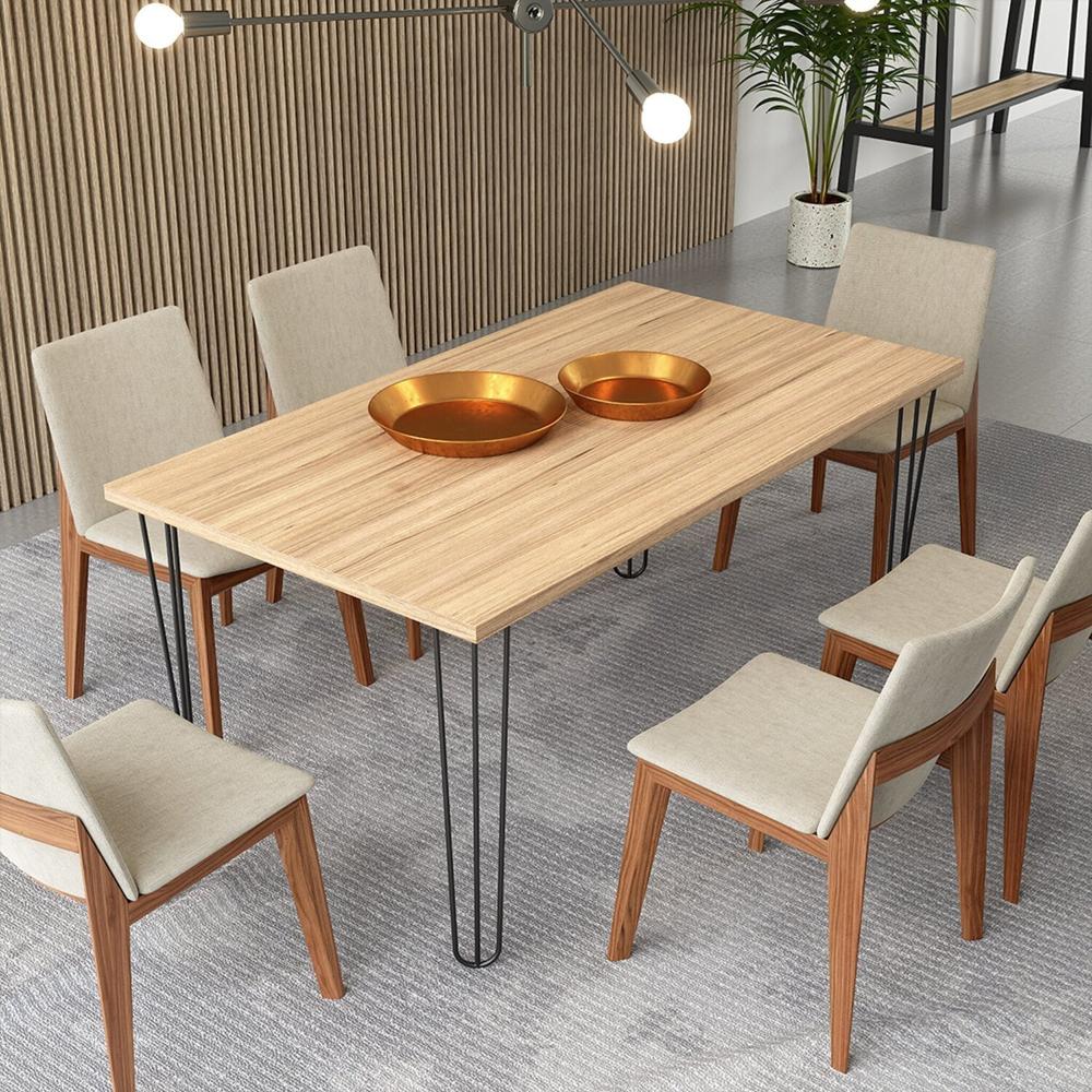 Miniatura Mesa para Sala de Jantar Estilo Industrial Hairpin Preto/Amadeirado