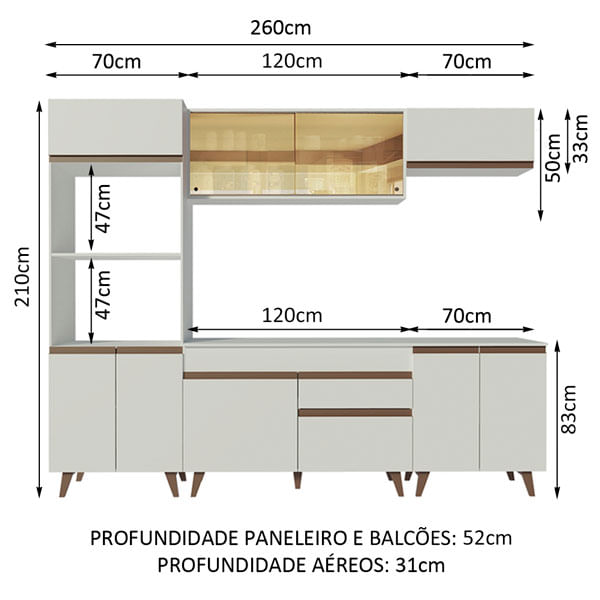 Cozinha Completa Madesa Reims 260002 com Armário e Balcão Branco Cor:Branco