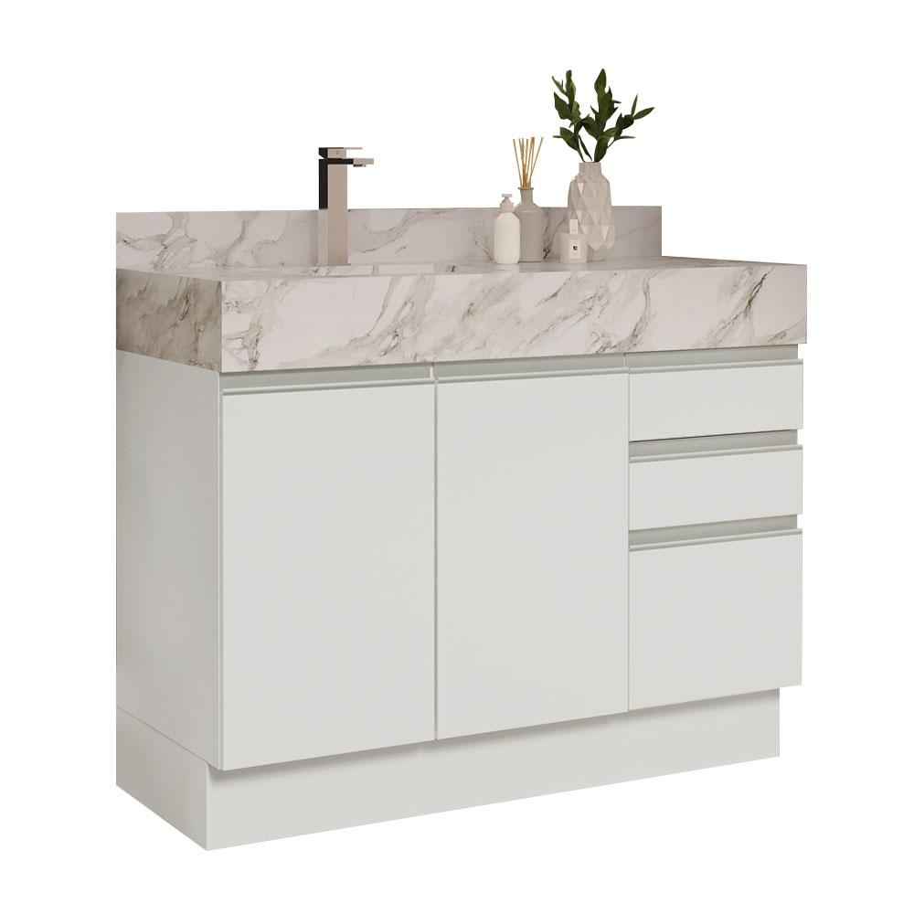 Miniatura Armário Gabinete para Banheiro 120cm 2 Portas 3 Gavetas Branco Madesa Branco