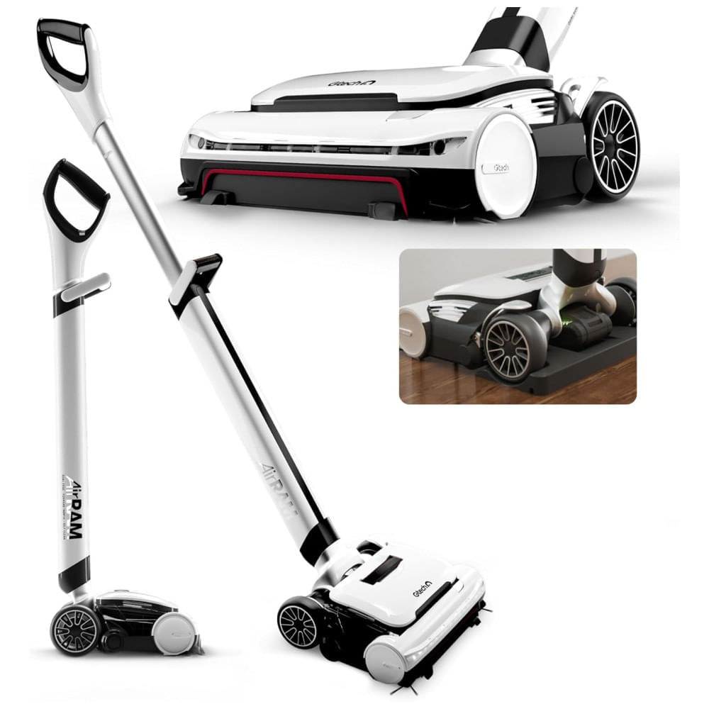 Miniatura Aspirador de Pó Sem Fio Gtech AirRAM 3 com Barra Antienrosco de Cabelo e Duplos Pincéis EdgeClean - Para Carpetes e Pisos de Madeira - Bateria