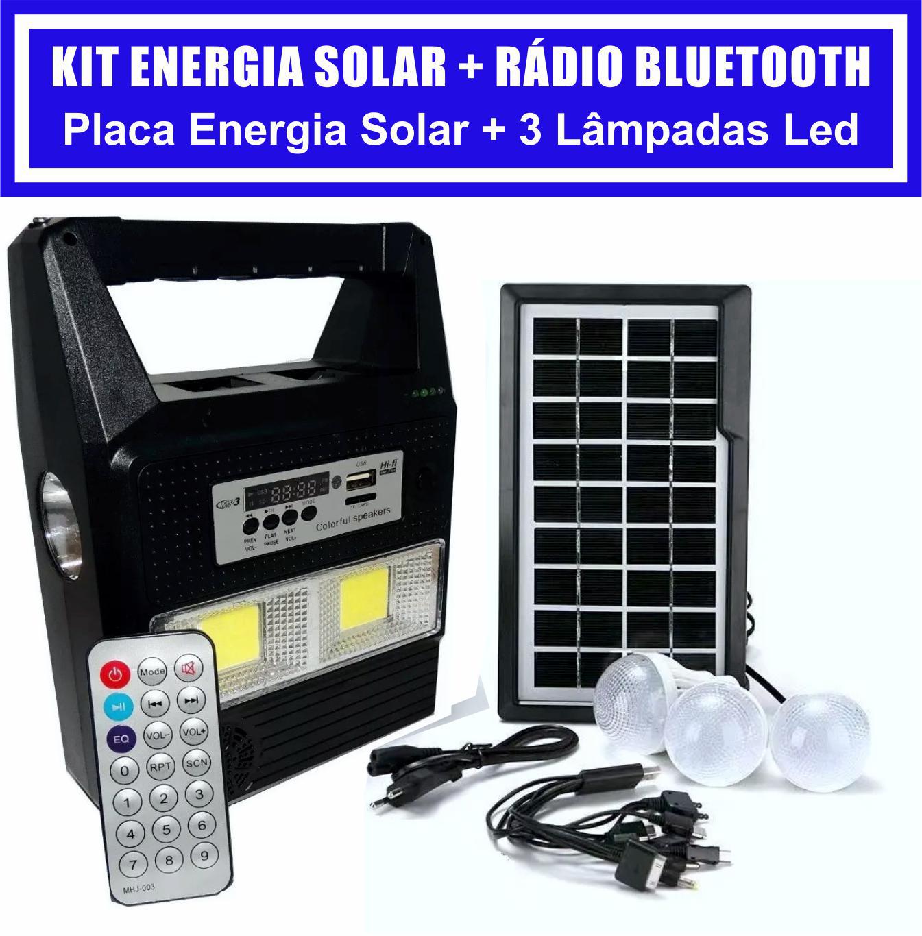 Miniatura Kit Gerador Energia Solar Rádio Bluetooth Placa Solar 3Lamp