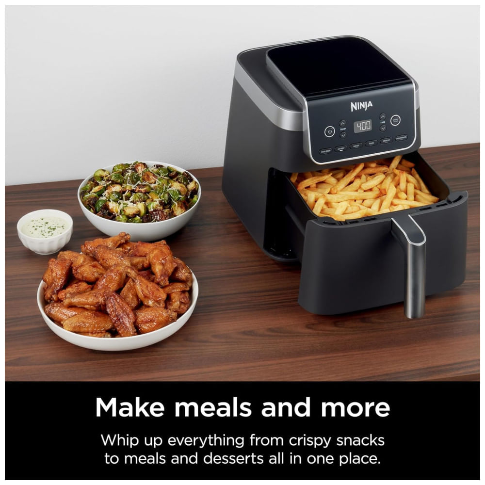 Miniatura Fritadeira Elétrica Air Fryer 6 em 1, 6,1L com Tela LED e Cesto Antiaderente, 110V 1750W, Ninja, Cinza 110v