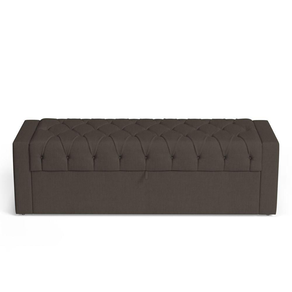 Miniatura Calçadeira Báu King Size Atena 195cm Capitonê Linho Cacau - Desk Design