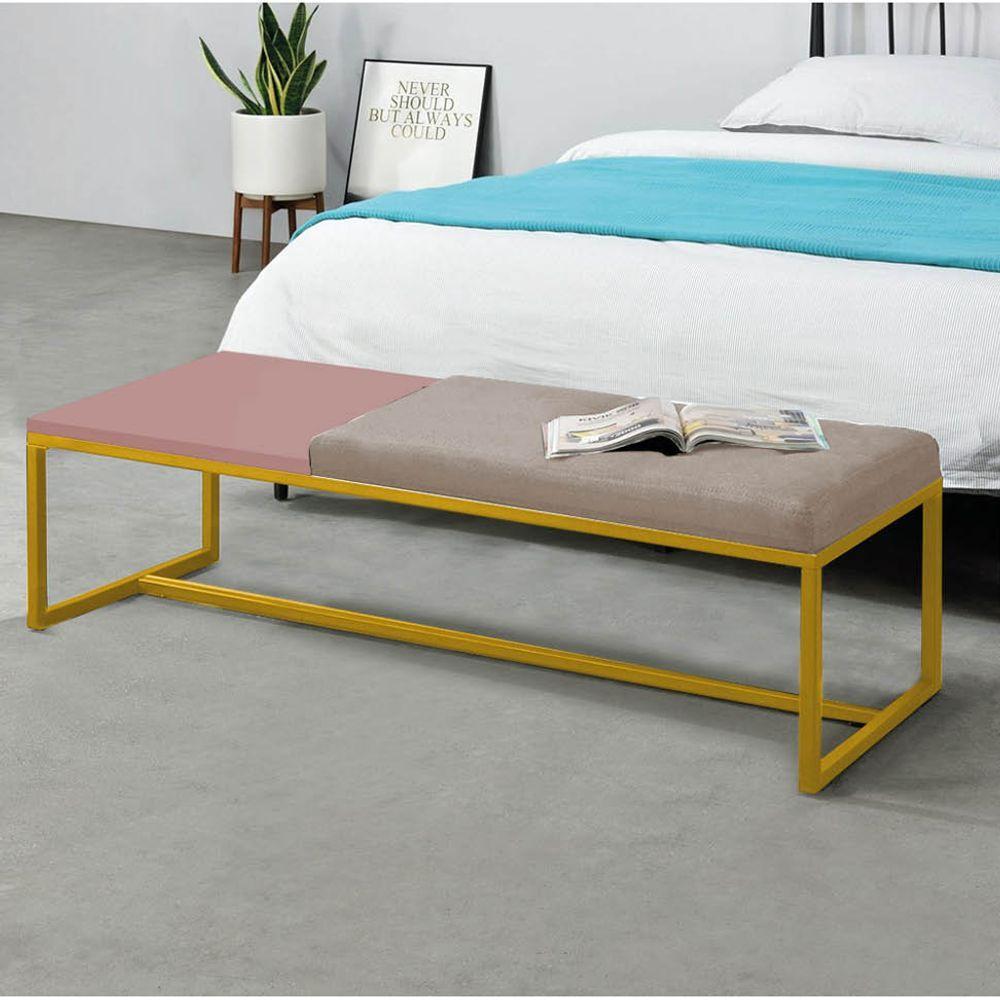 Miniatura Calçadeira Recamier Londres 195cm Dourado Corino Bege Tampo Quadrado Mdf Rose - Ahazzo Móveis