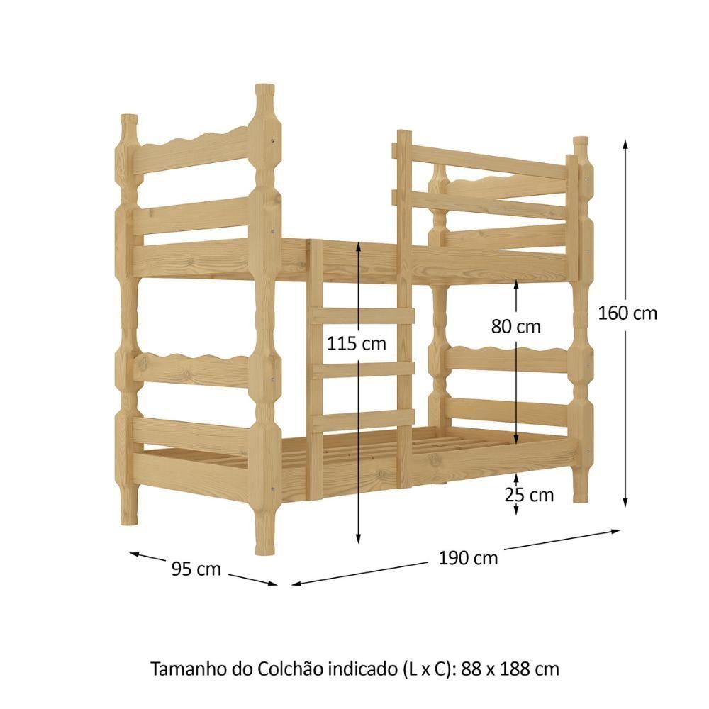 Miniatura Beliche Madeira Maciça Para Colchão 78/88 X 188cm Porto Multimóveis VCR4138 - Natural