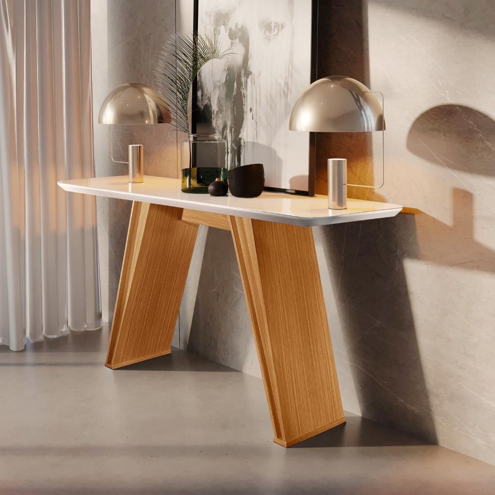 Miniatura Aparador Laca/vidro 135x35cm Atena Design Alternativo Castanho Cinamomo /Off White