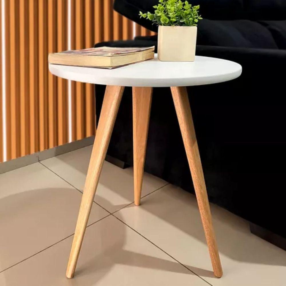 Miniatura Mesa De Canto Lateral E Apoio Sala Quarto Pé Palito 68 Cm Branco