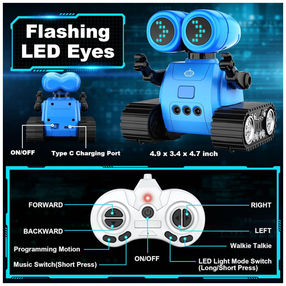 Hamourd Robot Toys: Robô Emo com Função Walkie-Talkie, Sensor de Gestos e Luzes LED Multimodo - Brinquedo para Meninos e Meninas