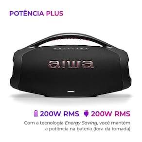 Miniatura Caixa de Som Aiwa Boombox Plus com 3 Alto-falantes Bivolt e com Proteção IP66 Contra Água e Poeira AWS-BBS-01B - 200W