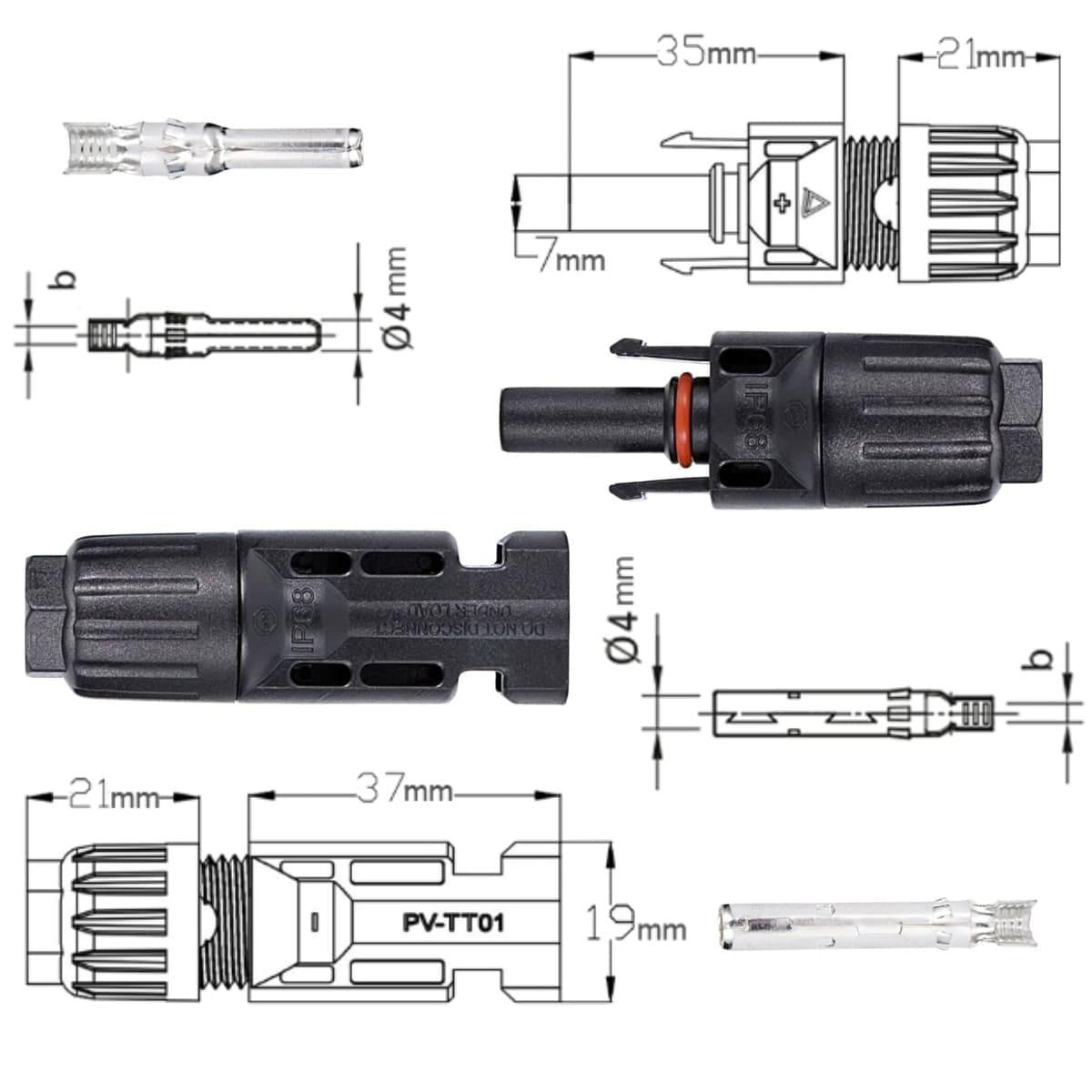 Miniatura Conector Plug Mc4 Painel Placa Cabo Solar Macho Fêmea Kit 10