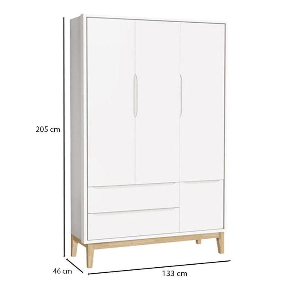 Quarto De Bebê 3 Portas New Classic Branco Com Pés Madeira Natural E Colchão Gazin - Reller