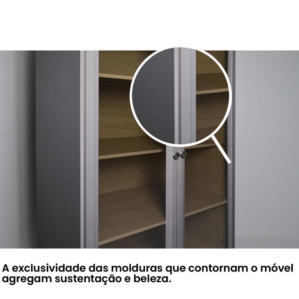 Cristaleira Estante Para Livros Ditália 2 Portas Vidro Cinza
