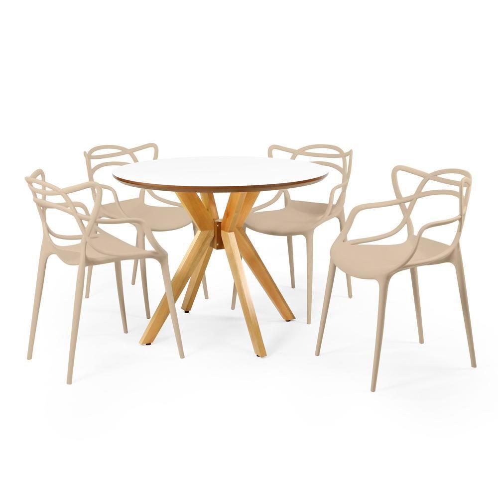 Miniatura Conjunto Mesa De Jantar Redonda Marci Premium Branca 100cm Com 4 Cadeiras Allegra - Nude
